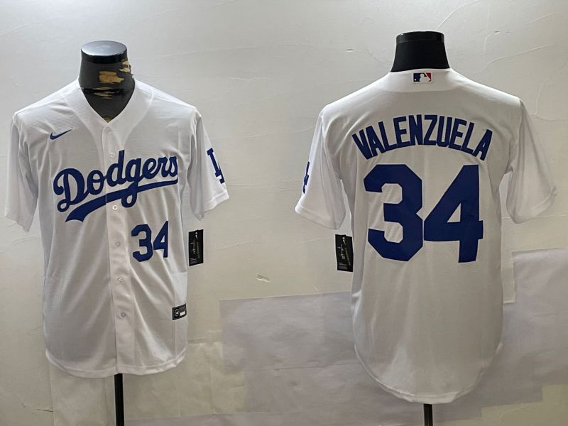Men Los Angeles Dodgers #34 Valenzuela White Game 2024 Nike MLB Jersey style 11203